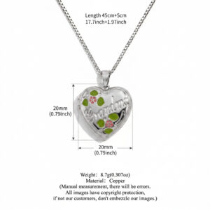 Silver Heart Pink Flower Engraved Photo Box Necklace (Single)