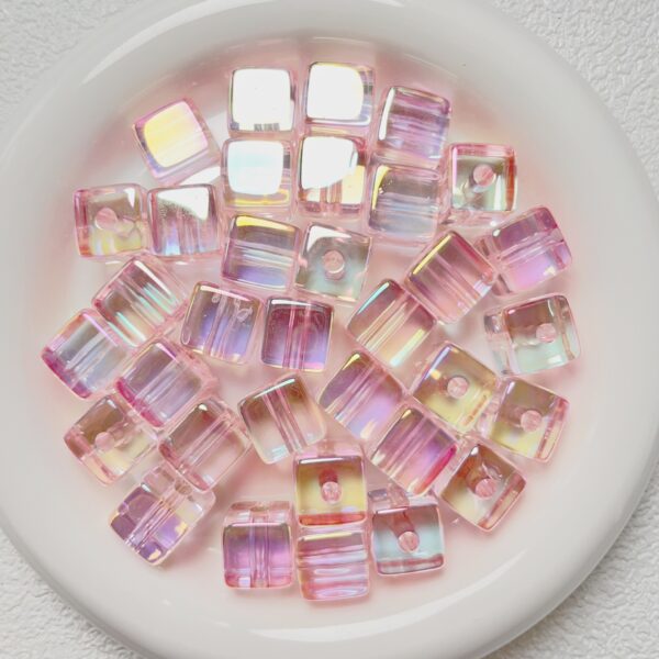 oly-33af25e524a3acc7734d015d67dfe405 Wholesale Electroplated Acrylic Beads for DIY Phone Charms - Pink Transparent Square, Jewelry Making Accessory for Party Gift