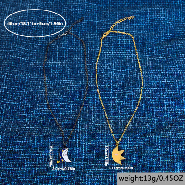 Wholesale Trendy Sun Moon Cartoon Couple Pendant Necklace Zinc Alloy Ball Chain Jewelry Gift
