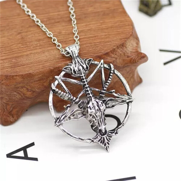 oly-343cec3dda6ca7c6d27c28fc2c926b49 Wholesale Vintage Pan God Sheep Head Pentagram Pendant Necklace Stylish Round Chain Jewelry Accessory Gift