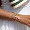 oly-349435ec93d7aee7b694922bba5ada24 Wholesale Stainless Steel Electroplated Flower Open Bracelet Pink Carnation Design Everyday Jewelry Accessory