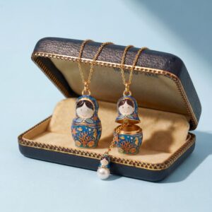 oly-349cf5ce0802d509c870939202247900 Wholesale Ocean Blue Opening Matryoshka Locket Pendant Necklace Copper Electroplated Jewelry Accessory Gift