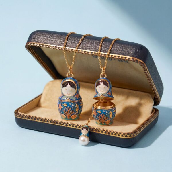 oly-349cf5ce0802d509c870939202247900 Wholesale Ocean Blue Opening Matryoshka Locket Pendant Necklace Copper Electroplated Jewelry Accessory Gift
