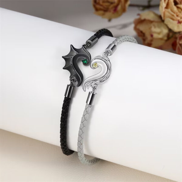 Wholesale Vintage Style Couple Bracelet Black White Dragon Heart Gemstone Metal Jewelry Accessory For Men Women Boutique Resale