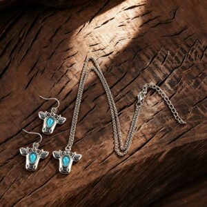 Bull head pendant necklace and earrings set - one set