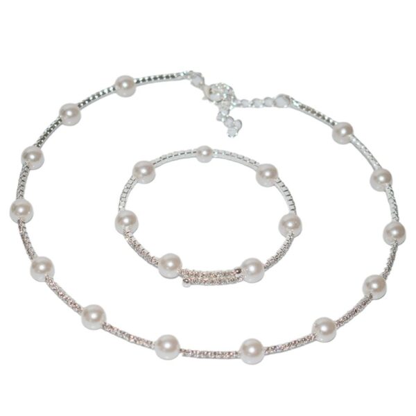 Wholesale French Style Imitation Pearl Rhinestone Bridal Jewelry Set Necklace Bracelet Earrings For Party Wear