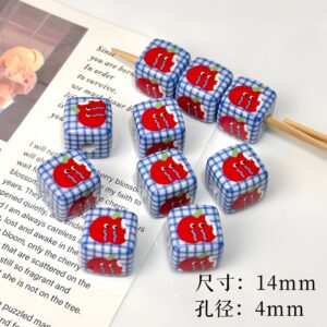 04-blue plaid apple / Size is about 14mm, hole diameter is about 4mm