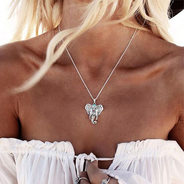 oly-367fe07925946551808f03fa262caeed Wholesale Alloy Ancient Silver Hollow Elephant Pendant Necklace Vintage Bohemian Ethnic Style Unisex Jewelry