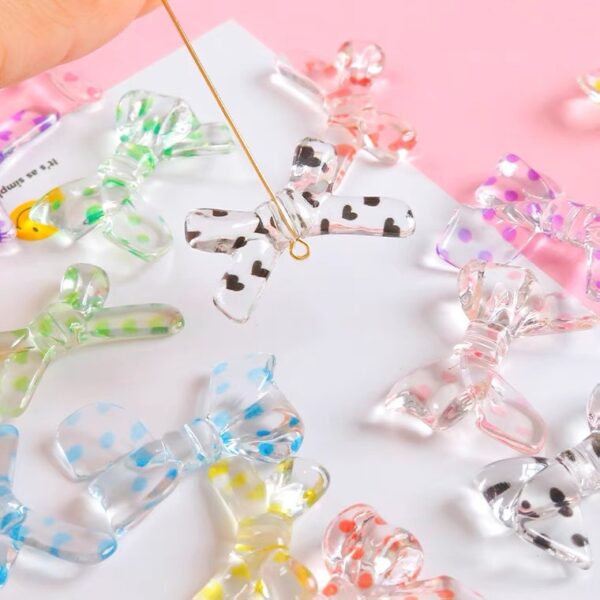 Wholesale Acrylic Loose Beads French Cute Polka Dot Bow Butterfly Charms for DIY Phone Chain Jewelry Making