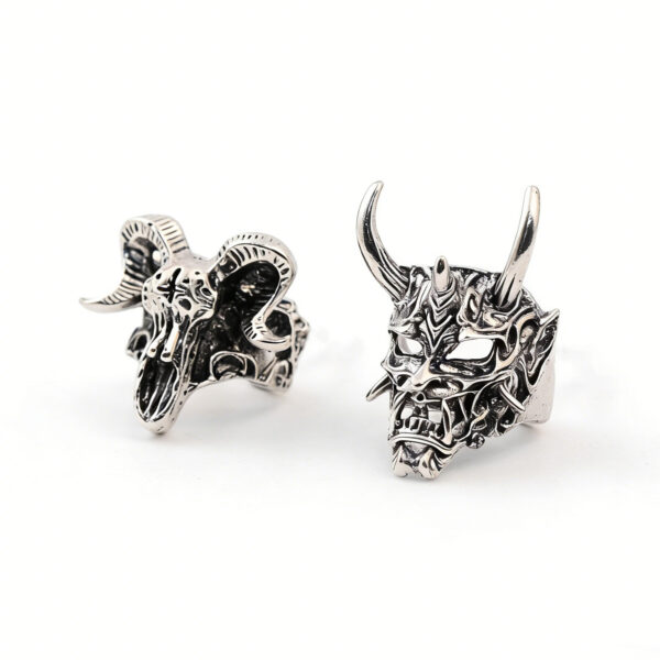 Wholesale Gothic Skull Goat Head Adjustable Open Ring Vintage Thorn Feather Design Unisex Fashion Jewelry Accessory