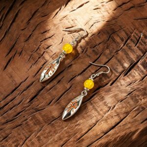 Bright silver wishing stone pendant ear hooks (pair)