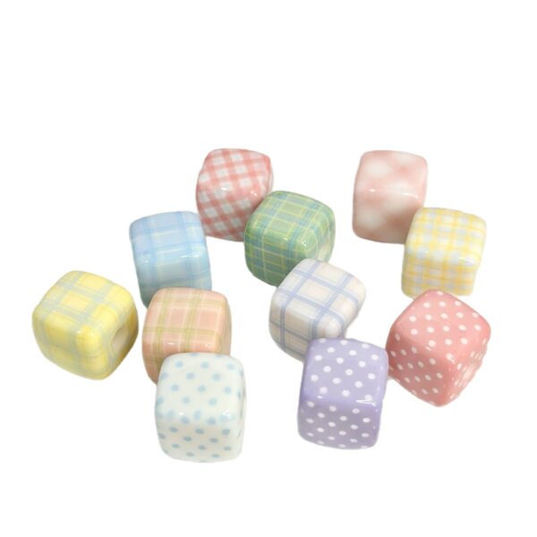 oly-371c83ed292be7931c23b08fe82babe6 Wholesale Fresh Cream Plaid Polka Dot Square Acrylic Beads DIY Jewelry Accessory Stylish Craft Supply for Bracelet Necklace Boutique Gift