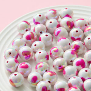 Wholesale 16mm Acrylic Heart Beads Pink UV Plating DIY Phone Charm Keychain Bag Charm Craft Supply