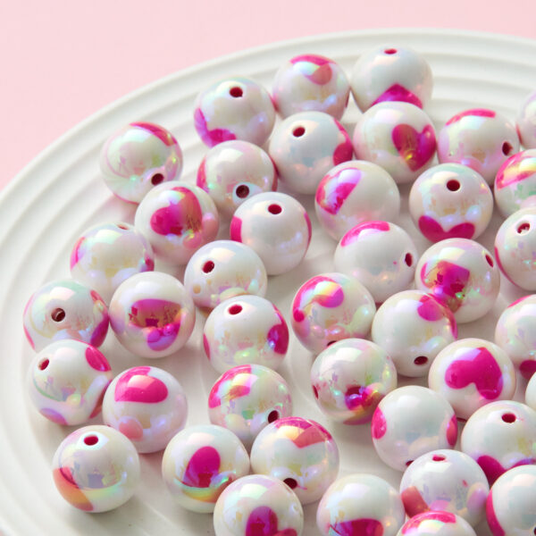 oly-378b86217b8961f2bdb3f3bd35a28f04 Wholesale 16mm Acrylic Heart Beads Pink UV Plating DIY Phone Charm Keychain Bag Charm Craft Supply