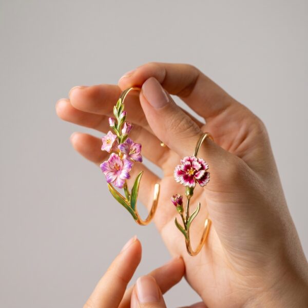oly-37af8871e5b1ed98dacb8cdc63e96740 Wholesale Stainless Steel Electroplated Flower Open Bracelet Pink Carnation Design Everyday Jewelry Accessory