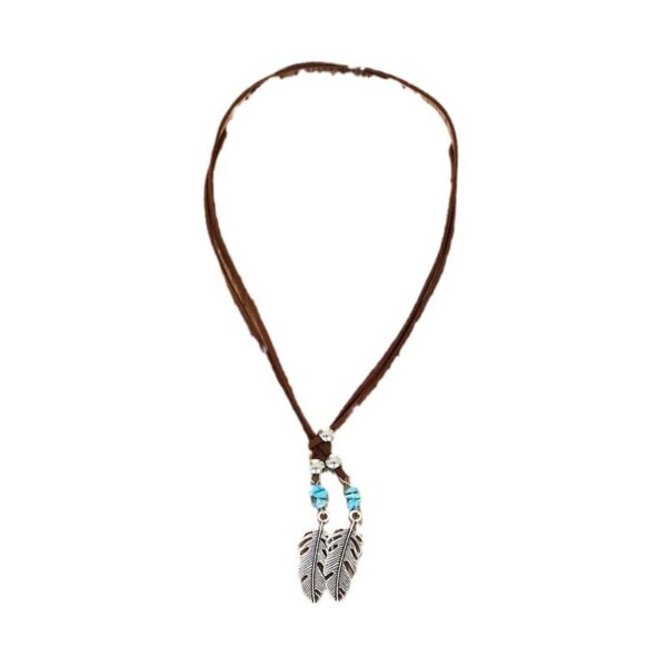 Wholesale Bohemian Retro Green Turquoise Beaded Necklace Leather Cord With Alloy Pendant Electroplated Finish Fashion Jewelry Accessory Gift