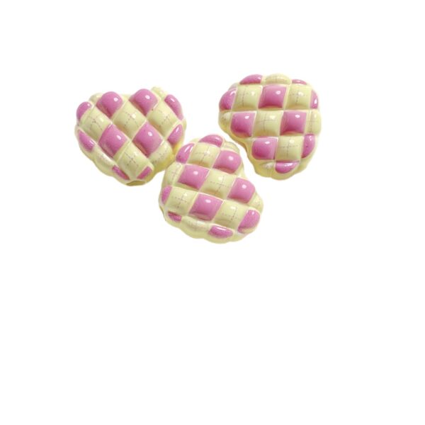 Wholesale Plaid Pattern Acrylic Heart Beads Baked Enamel Finish Loose Beads for DIY Phone Strap Jewelry Making