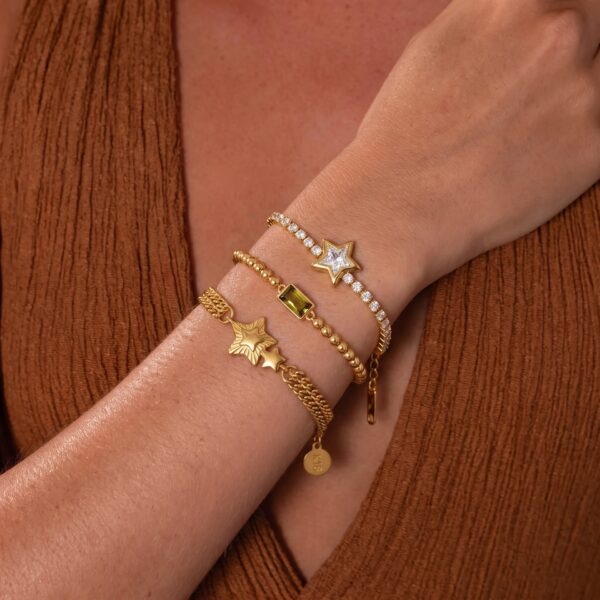 Wholesale Beaded Stretch Gilt Copper Bracelet With Star Flower Heart Charms For Women Everyday Jewelry Accessory