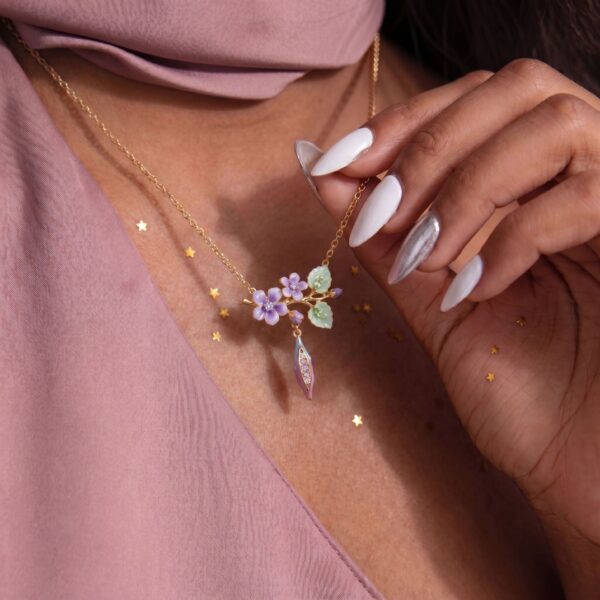 Wholesale Copper Floral Pendant Necklace Vintage Chinese Style With Green Leaf Fashion Jewelry Gift For Women