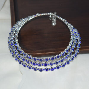 3 rows of silver blue diamonds