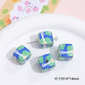 13-Blue background green flowers / 14mm (sold per unit)