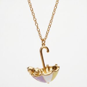 Cat with head down colorful umbrella necklace