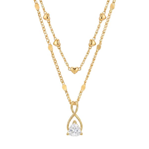 oly-3c553802695dfc6fa3598ce875703724 Wholesale Geometric Zircon Water Drop Heart Double Layer Necklace Stainless Steel Stainless Steel Electroplated Jewelry Accessory