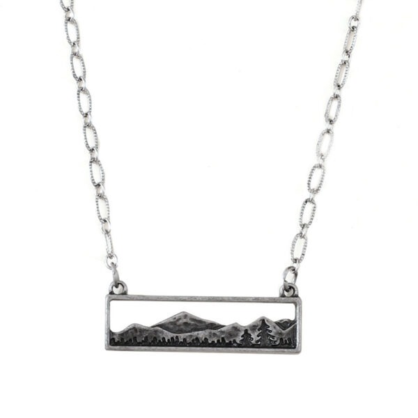Wholesale Fashion Accessory Geometric Hollow Pendant Necklace With Forest Mountain Pine Tree Design Antique Silver Zinc Alloy Boutique Resale