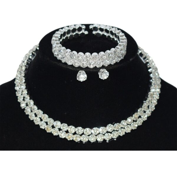 Wholesale Bridal Rhinestone Jewelry Set Silver Tone Alloy Necklace Bracelet Earrings Fashion Accessory Party Wear Gift Boutique Resale