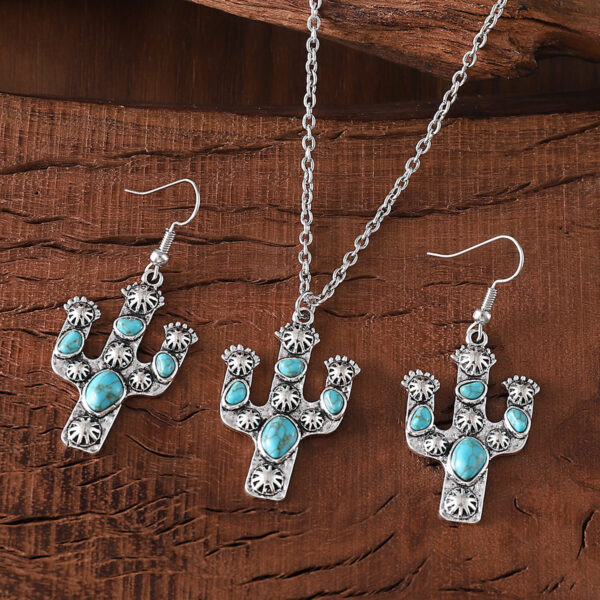 oly-3e3d545193ee55f6544bfab438519777 Wholesale Retro Bohemian Turquoise Cactus Earrings And Necklace Set Zinc Alloy Ethnic Jewelry Fashion Accessory For Everyday Wear