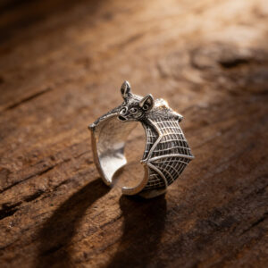 Wholesale Vintage Dark Bat Adjustable Ring Antique Silver Zinc Alloy Unisex Jewelry Accessory Boutique Resale