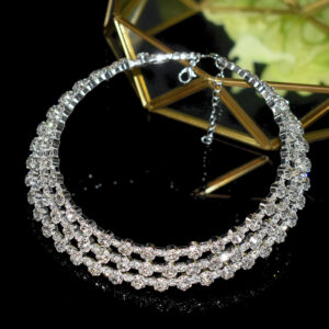 3 rows of silver white diamonds