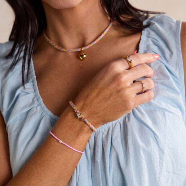 oly-404c0a65f9ce15756dade47d0026cbbd Wholesale Copper Electroplated Rainbow Gradient Braided Rope Bracelet With Zircon Fashion Jewelry Accessory For Women