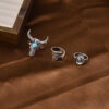 Wholesale Trendy Western Cowboy Retro Ethnic Style Imitation Turquoise Bull Head Ring Fashion Jewelry Accessory For Casual Party Gift
