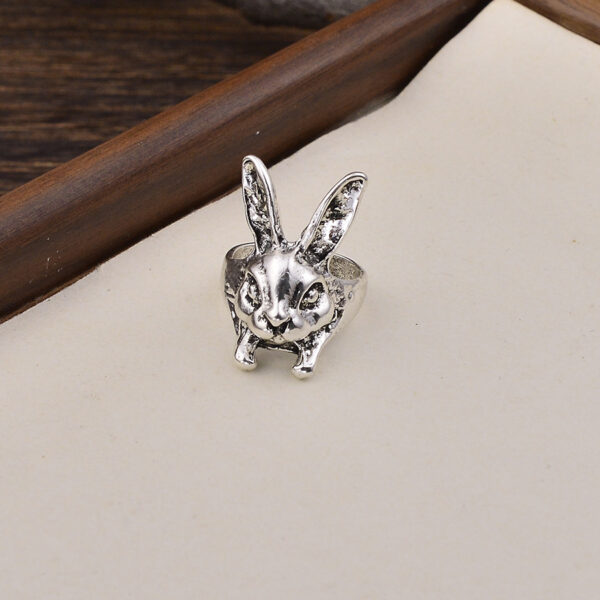 oly-4053c788174056ca7b7d414a6a5547e8 Wholesale Antique Silver Zinc Alloy Cyberpunk Rabbit Open Ring Unisex Animal Jewelry Gift