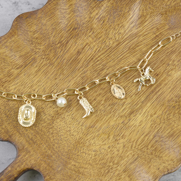 oly-407678c02869edf83cea29058f62e60a Wholesale Trendy Western Cowboy Theme Necklace And Bracelet Set With Horse Boots Hat Pendants Zinc Alloy Jewelry For Gift And Everyday Wear