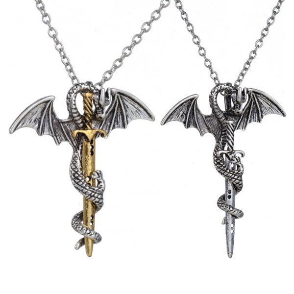 oly-407ee6f9406675773570f0cb2bb9225f Wholesale Retro Alloy Dragon Sword Pendant Necklace Punk Rock Fashion Gift