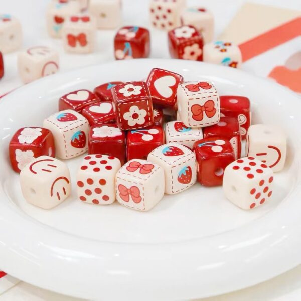 Wholesale Chic Acrylic Loose Beads Cartoon Printed Square Beads for DIY Bracelet Necklace Phone Strap Craft Supply