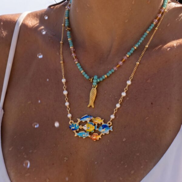 oly-41f7ad6e277e1ca18ad0a01383550d04 Wholesale Summer Bohemian Copper Heart Beaded Necklace Stylish Gift Boutique Resale