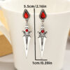 oly-427318c3e0492419166f153cf911a3ac Wholesale Retro Red Ruby Dagger Tassel Earrings For Women Silver Alloy Stylish Party Fashion Accessory Gift