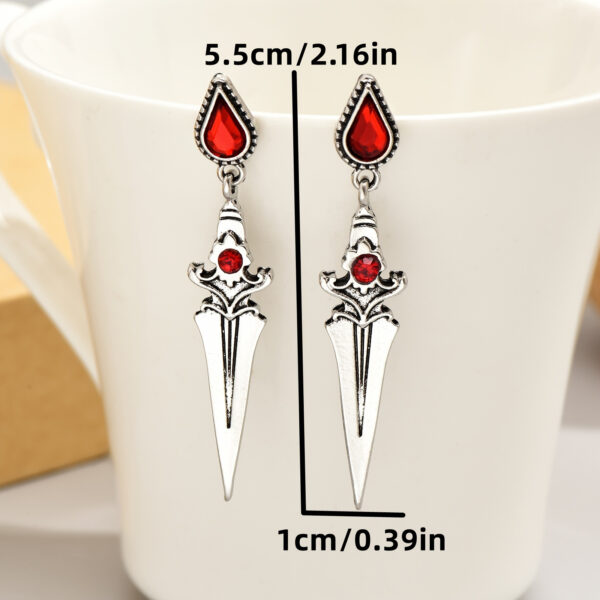 oly-427318c3e0492419166f153cf911a3ac Wholesale Retro Red Ruby Dagger Tassel Earrings For Women Silver Alloy Stylish Party Fashion Accessory Gift