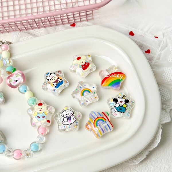oly-4298c8d6f130c5a26b8a6b25e917297c Wholesale Cute Puppy Rainbow Star Printed Acrylic Loose Beads for DIY Phone Charm Jewelry Making Bag Charm Resale Accessory