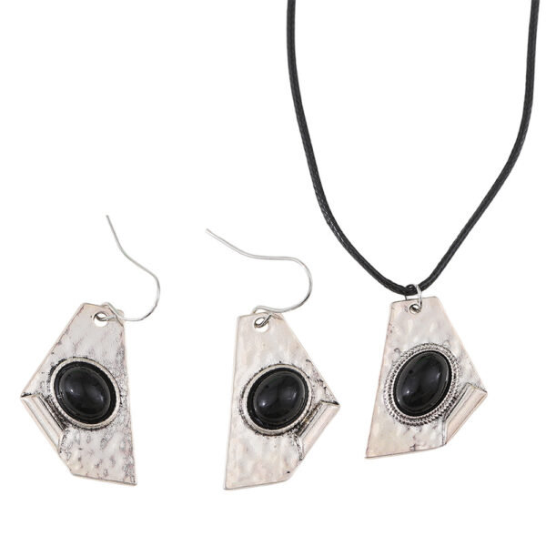 oly-4302e9ba27cd1eefd05f66cefc4e7985 Wholesale Irregular Geometric Black Gemstone Jewelry Set Pendant Earrings Necklace Fashion Accessory Gift