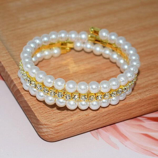 oly-4341bb7e4ac32205b51f66787cde1f43 Wholesale Women Silver Tone Pearl Rhinestone Multi Layer Bracelet Bridal Wedding Party Jewelry Accessory