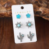 oly-43ef5ea01e9c285bb3e91e9336b675e7 Wholesale Retro Bohemian Turquoise Cactus Flower Alloy Stud Earrings 3 Piece Set Trendy Jewelry Accessory For Parties And Everyday Wear