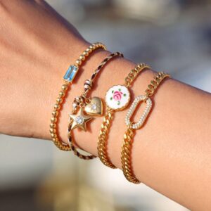 oly-445c8a01e2e336f14447a4f870127927 Wholesale Heart Star Cuban Chain Bracelet Tone Copper Elastic Woven Rope Unisex Everyday Gift