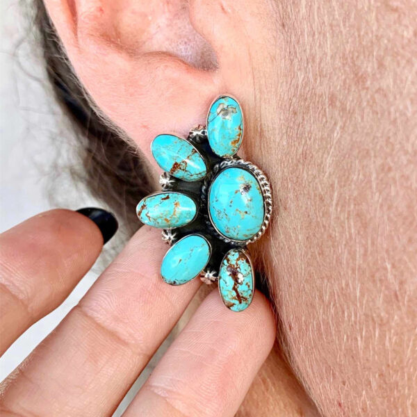oly-447fa51d4953f2595e045c77554dbefe Wholesale Bohemian Vintage Geometric Flower Turquoise Earrings Chic Jewelry Accessory For Boutique Resale