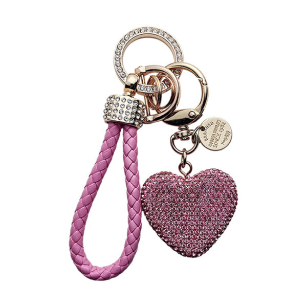 oly-448c95c98ece1d0ab03c05a20b36e448 Wholesale Fashion Heart Rhinestone Keychain With Leather Strap Red Car Key Chain Decorative Gift For Women