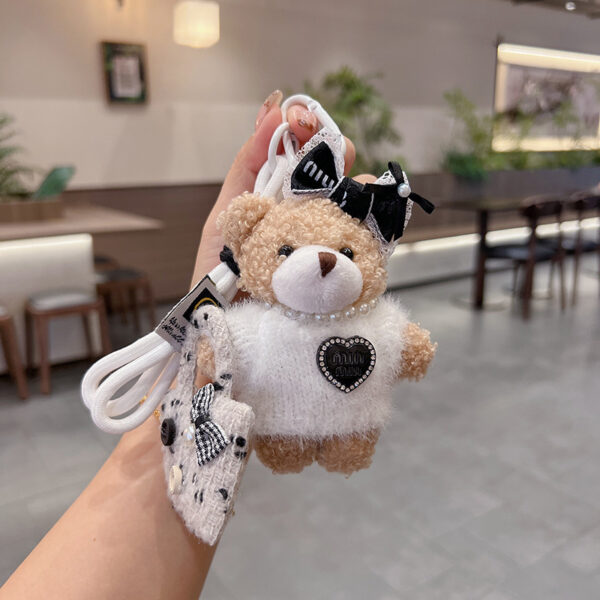 oly-44b42e473566451f89307d10c28e43fd Wholesale Chic White Plush Bear Keychain Bow Bag Charm Cute Car Key Accessory Birthday Gift For Women