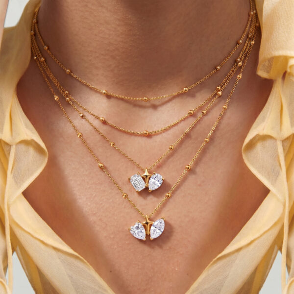 oly-4502f10eee2257f58d303cbc96f12daf Wholesale Modern Double Layer Snake Chain Necklace Square Zircon Water Drop PendantStainless Steel Electroplated Fashion Jewelry Accessory